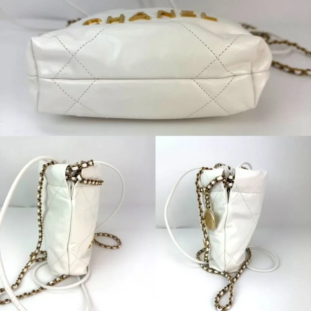 Chanel 22 Mini Shiny Calfskin Quilted White Crossbody Bag